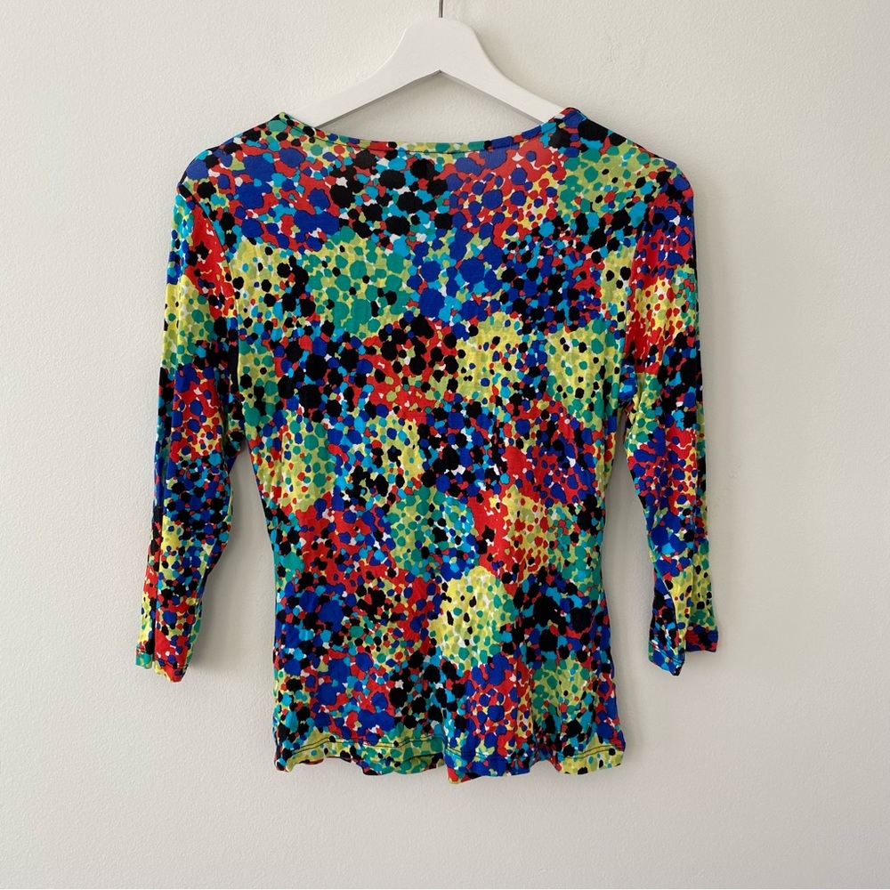 Cable & Gauge Women’s Deep V-neck 3/4 Sleeve Multi Color Top - Picture 2 of 5